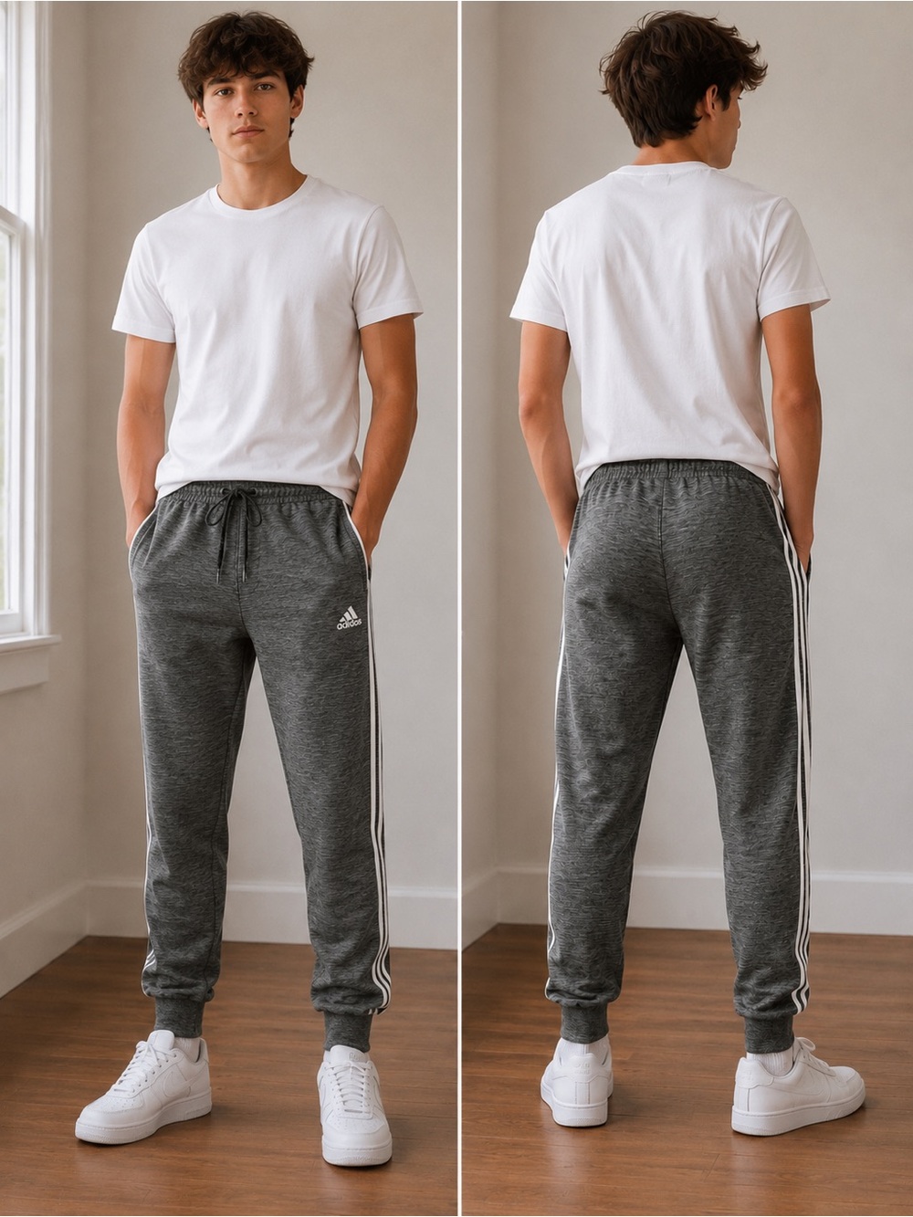 Adidas Boys Charcoal Gray 3-Stripe Jogger Sweatpants XL (18-20) EUC